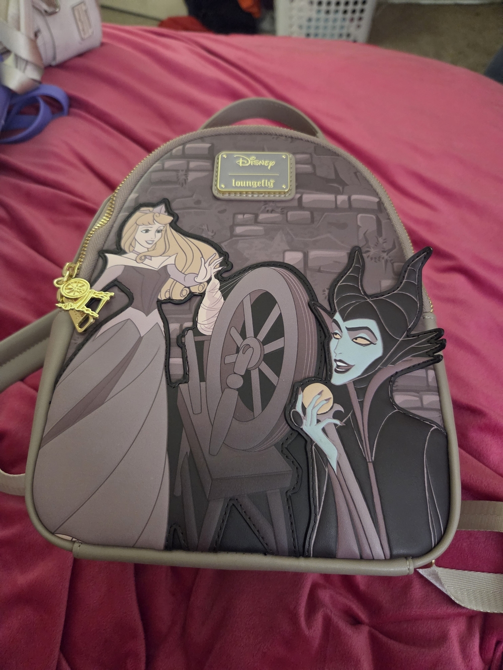 Loungefly Disney Maleficent & Aurora Mini Backpack - Taupe